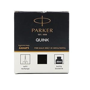 Parker Quink Bottle - Black Ink Color| 30 ML | Smudge Free Writing Experience | Precision Writing